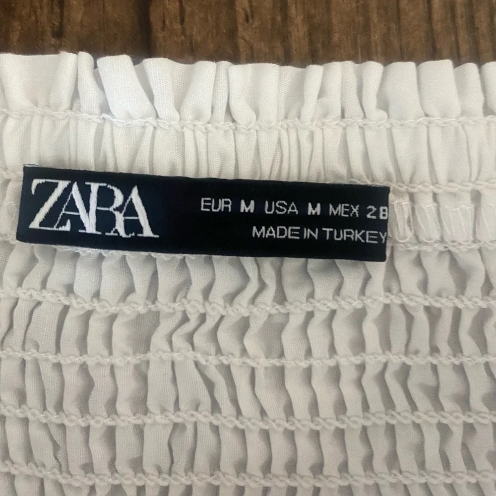 Zara Gray Smocked Puff Sleeve Blouse M